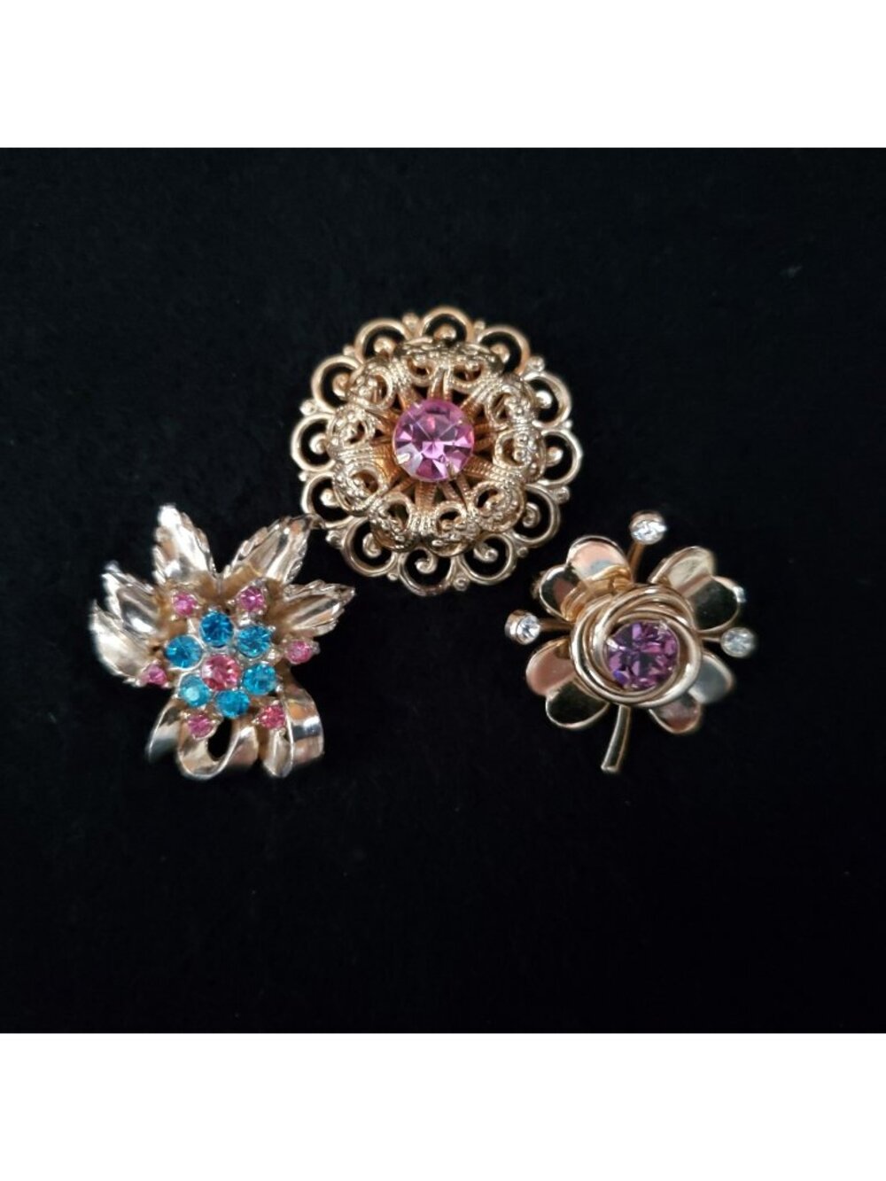 Vintage Coro Brooch Lot Of 3 Scatter Rhinestone Gold Tone 1-1.25"